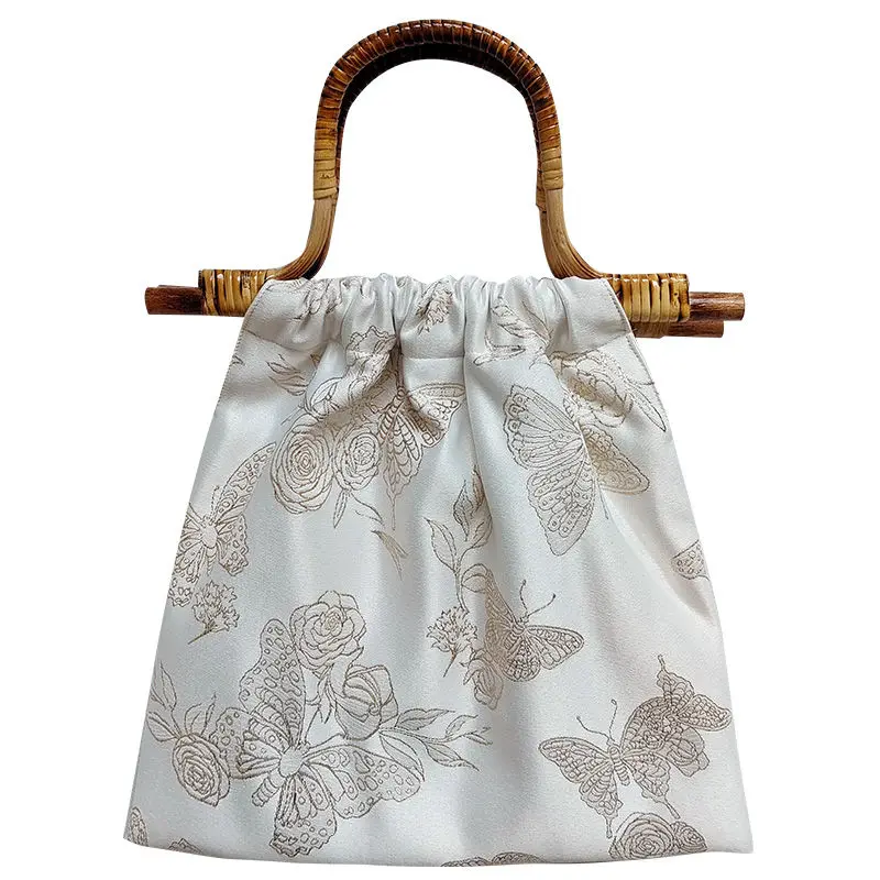 

Classic Wedding Rorse White Bag Wood Hand Bags Women's Handbags Purses Travel Beach Bags