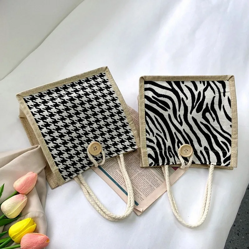 

Vintage Lattice Women's Bag 2022 Trend Canvas Handbags Portable Tote Bag Female Bag School Lunch Bag Food Picnic Clutch Bolsas