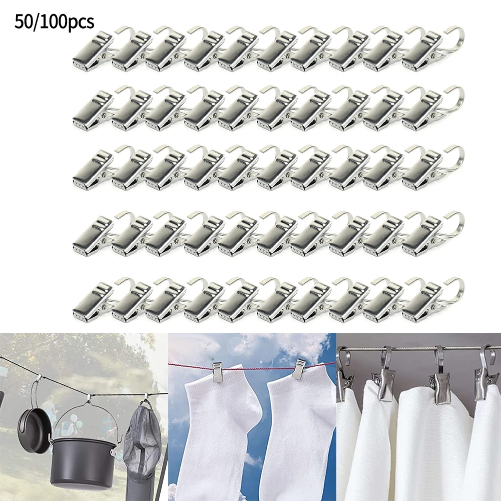 

50/100pcs Stainless Steel Clips Multifunctional Hanging Hooks Curtains Clips Home Decoration Curtain Accessories