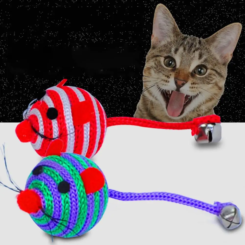 Ball Toy Cartoon Stripe Pet Supplies Nylon Rope Round Ball Feather Mouse Long Tail Toy For Cat Woolen Knitting Interactive Chew