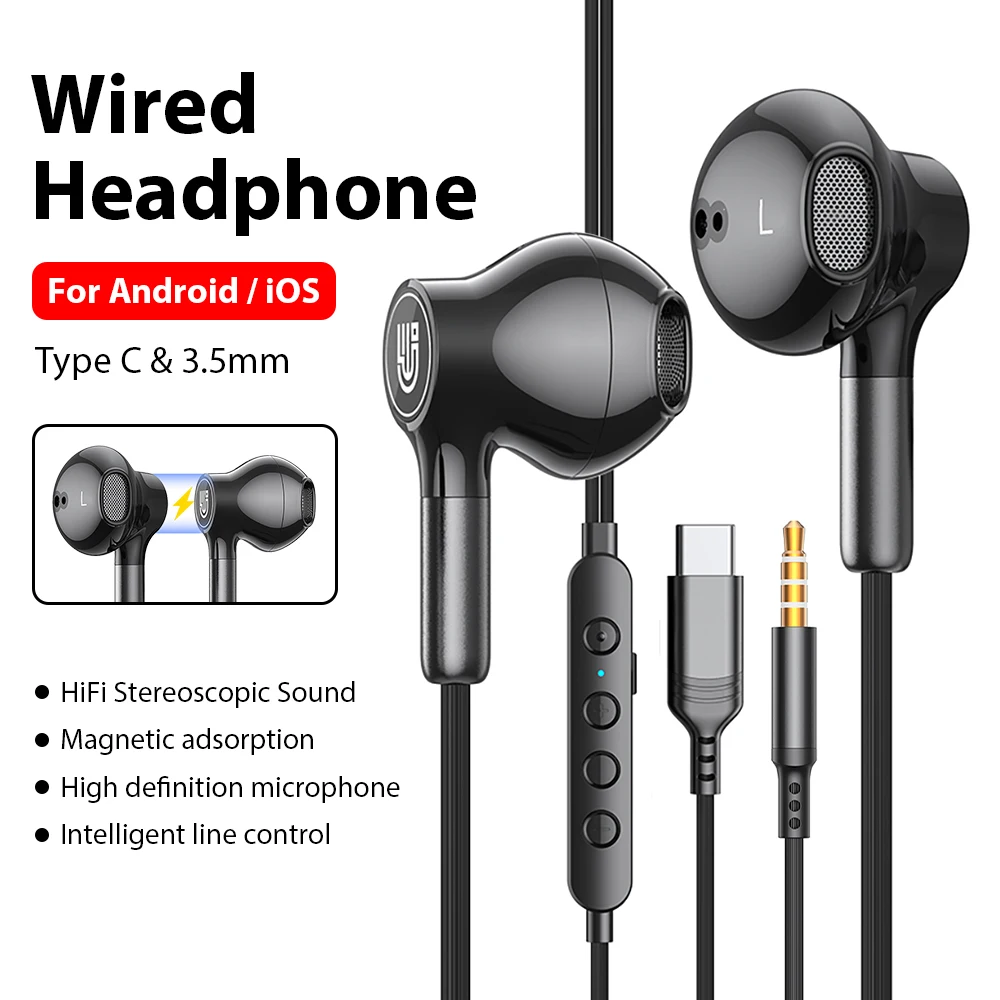 Фото Игровые проводные наушники HiFi объемный звук USB Type C 3,5 мм беруши-вкладыши для Samsung Galaxy Xiaomi iphone наушники-вкладыши №1