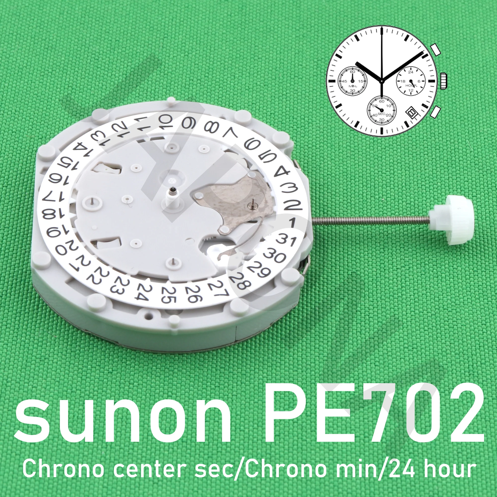PE702 movement china sunon pe702 movement Three Hands with 3Eyes ＆Date Small Chronograph Second ＆ Minute,24Hour