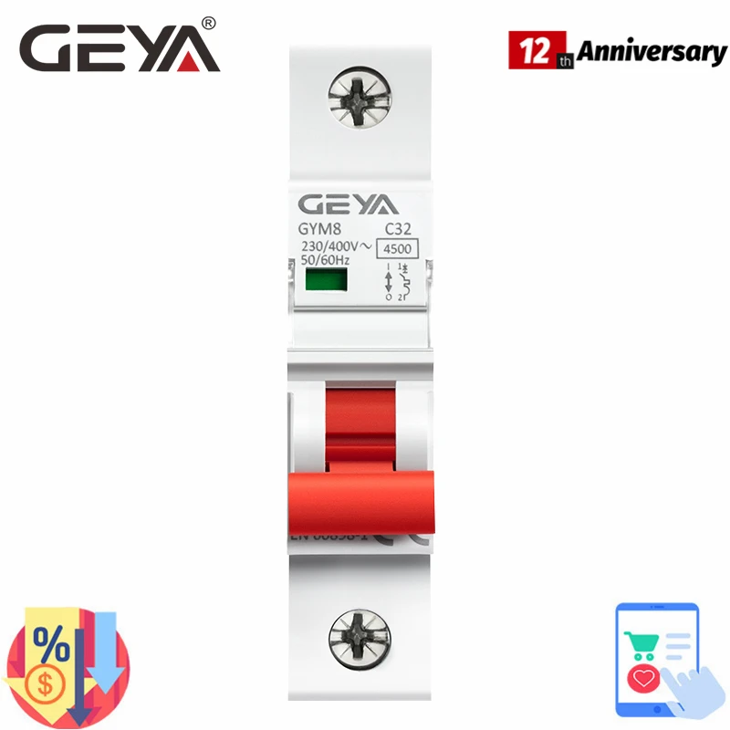 

Free Shipping MCB 220V 400V Mini Circuit Breaker C Type with CE CB SEMKO Certificate 4.5KA AC Switch GEYA