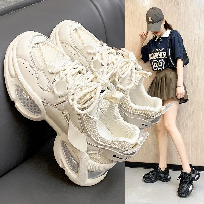 2023 Spring/Summer Thick Sports Shoes Platform Shoes Women's Wedge Casual Shoes Breathable Women's Fashion Outdoor Sports Shoes