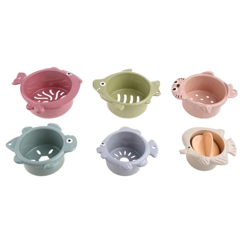 6Pcs Shower Toy Baby Stacking Cup Building Toy Sand Play Water Toys Educational Bathroom Sand Pool Toys for Infant DropShipping