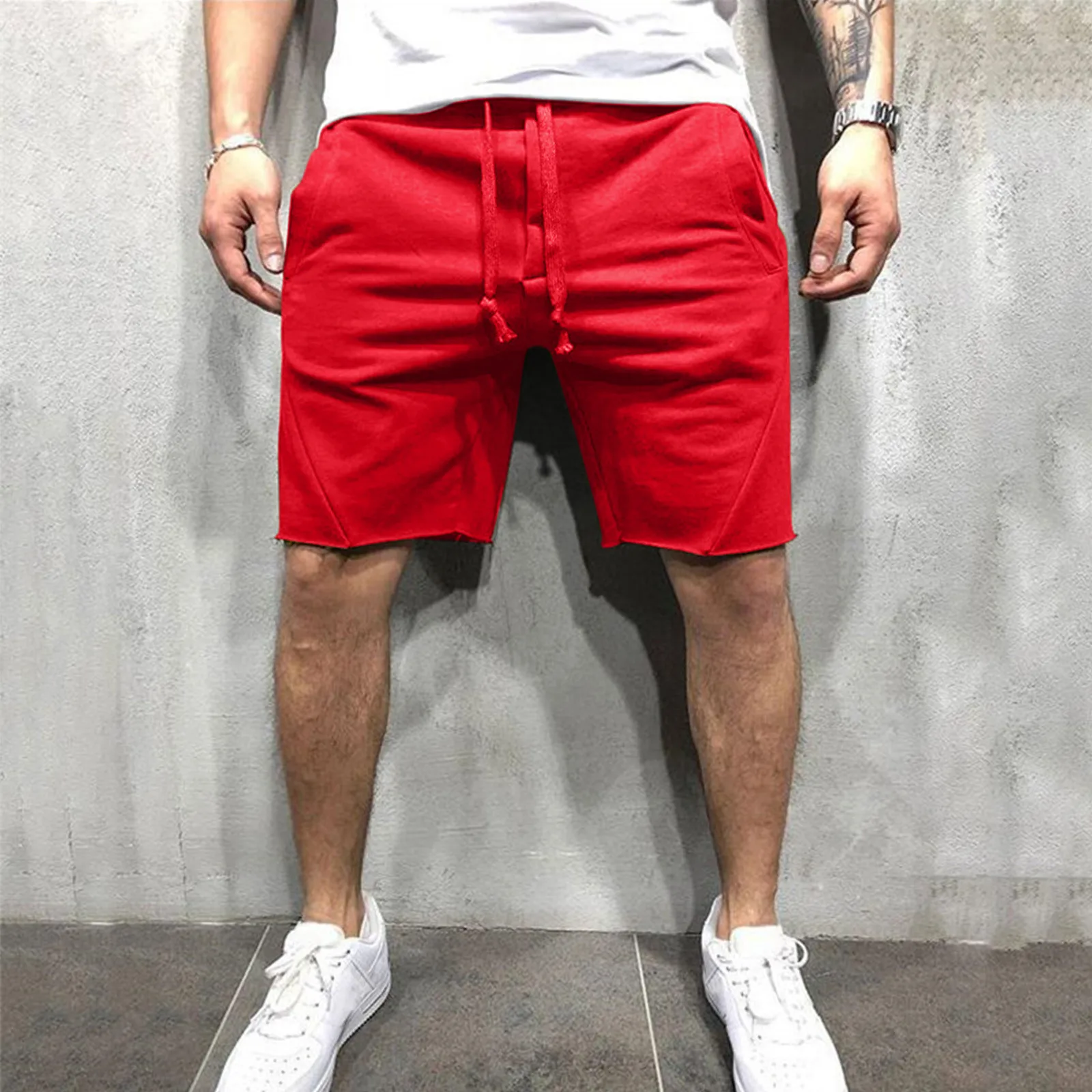 

Casual Sportswear Trunks Solid Color Loose Breeches Knee Shorts Summer Breathable Shorts For Men Drawstring Pantalones Cortos