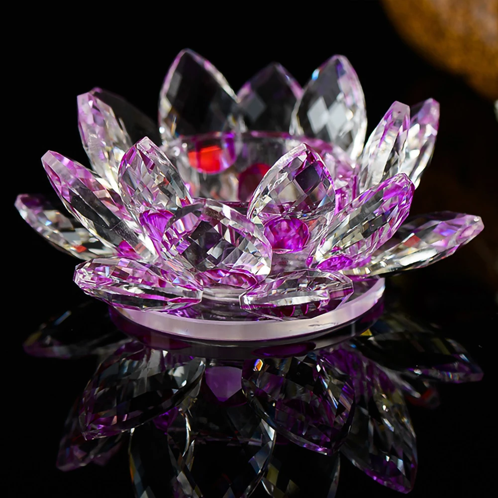 

Crystal Lotus Flower Crafts Glass Candle TeaLight Holder Fengshui Ornaments Figurines Home Wedding Party Decor Gifts Souvenir