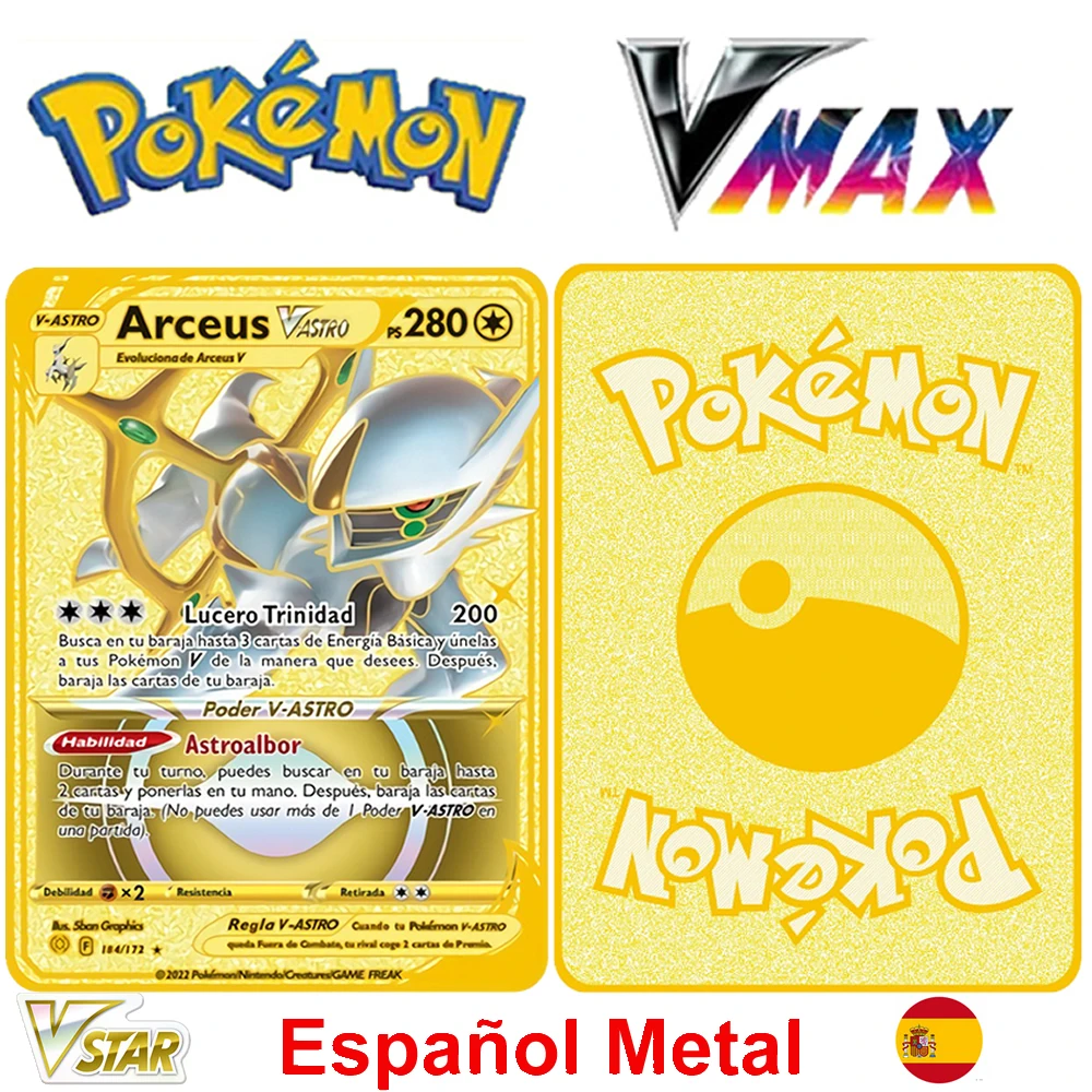

Spanish Pokemon Card Gold Metal Pokemon Cards Spanish Hard Iron Card Mewtwo Pikachu Gx Charizard Vmax Pack Game Collection Toy