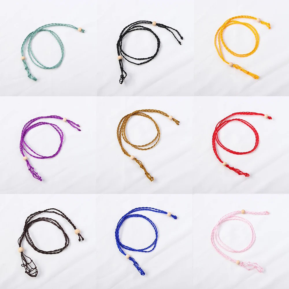 1pc Natural Crystal Wood Bead Adjustable Necklace Cord Empty Stone Holder Wax Rope DIY Healing Gem Net Bag Pendant - купить по