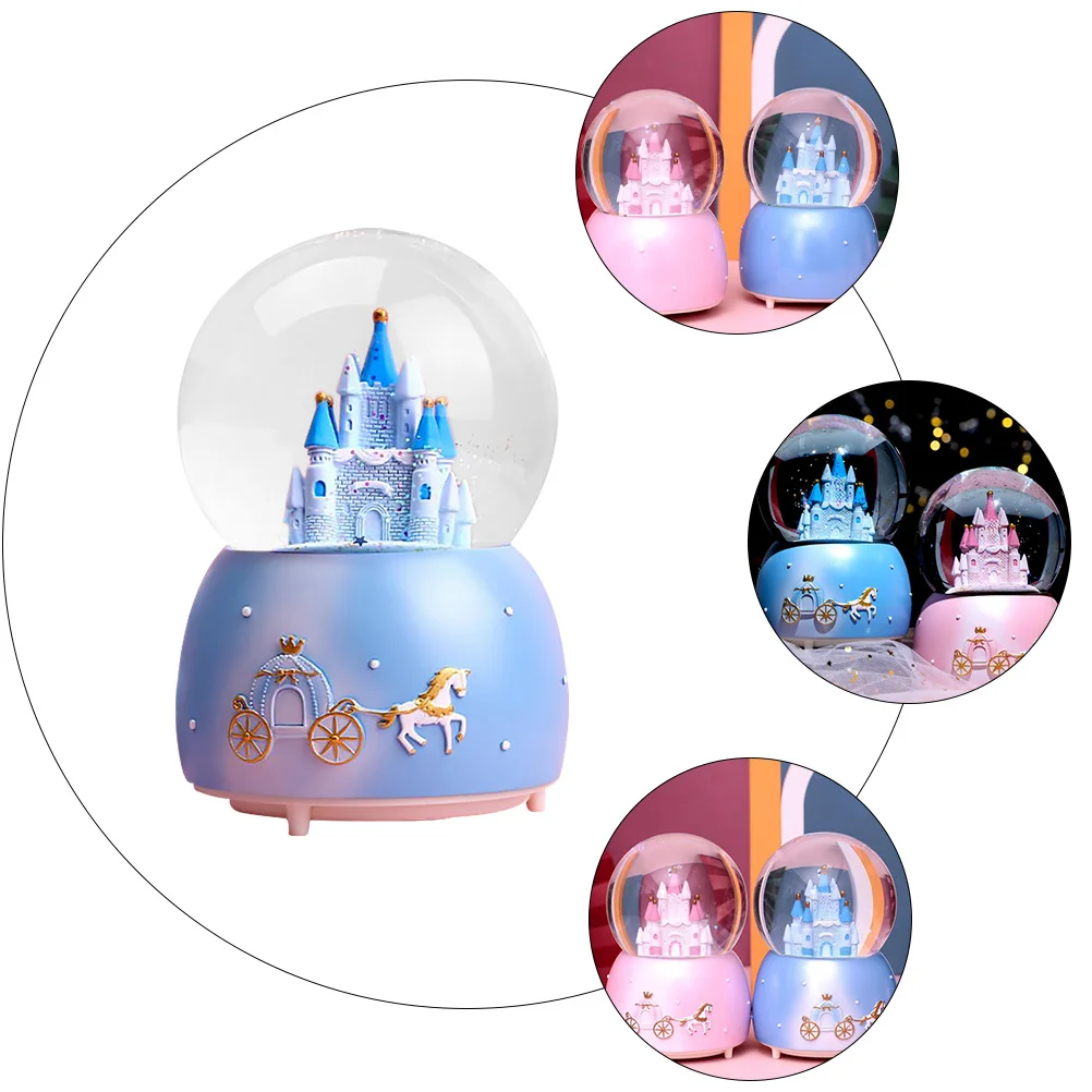 

Castle Crystal Ball Desktop Ornament Birthday Gift Retro Decor Snow Globe Music Crystals Glass