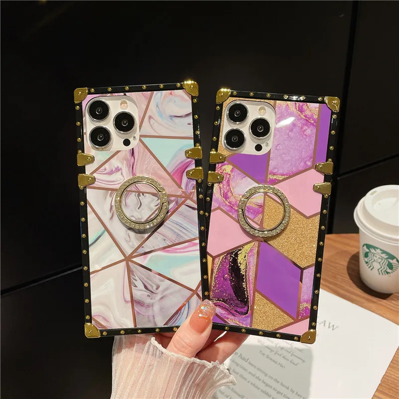 

Luxury Diamond Bling Marble Square Phone Case For OPPO Reno 7Z 6Z 5Z 2Z 7 6 5 4 2 Find X5 X3 X2 A5 A9 A31 A53 A73 Glitter Covers