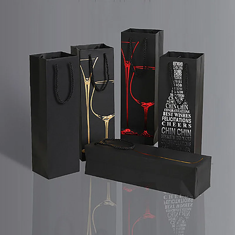 

12pcs Single Wine Bottle Packing Boxes Bronzing Birthday Party Holiday Gifts Beer Drinks Black Tote Bag Champagne Drinks Storage