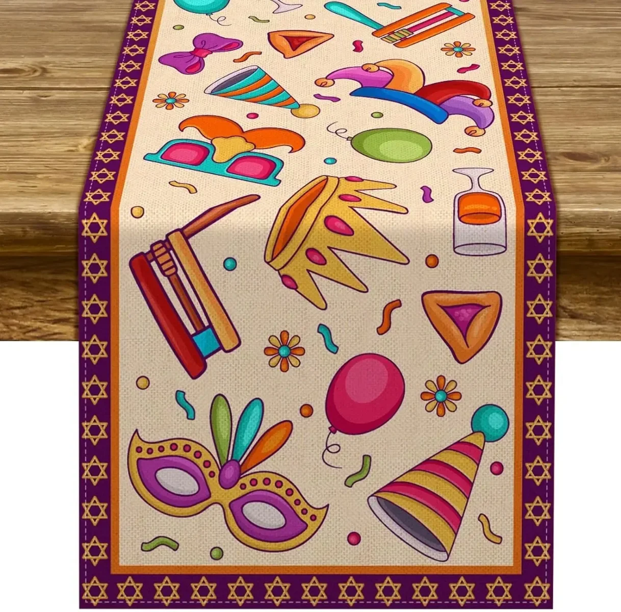 

Льняная дорожка для стола Happy Purim