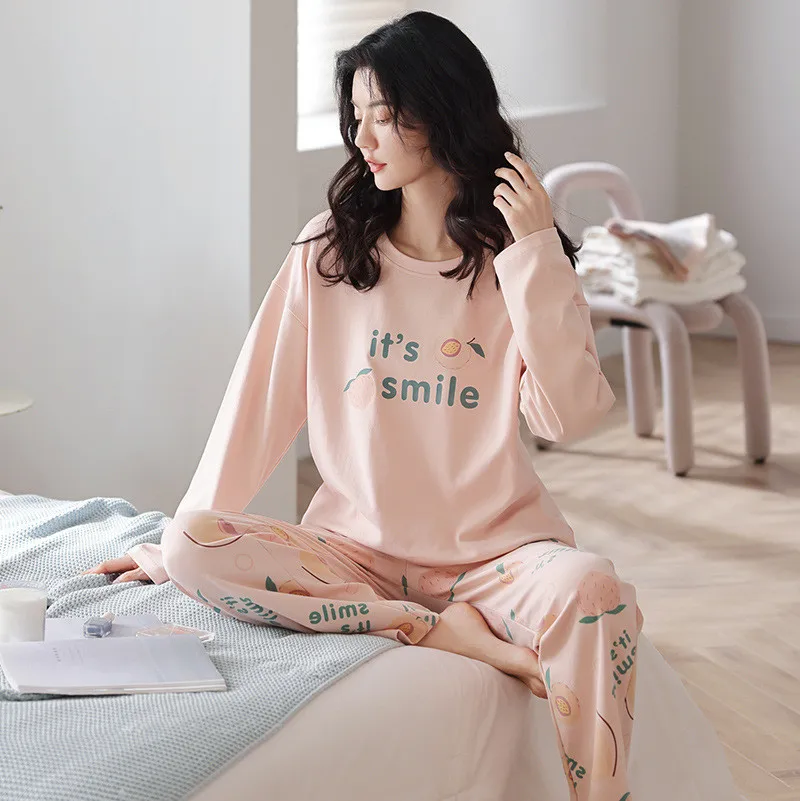 Cartoon Cute Long-Sleeved Cotton Pajamas Women Spring Autumn New Ladies' Housewear Suit Comfortable Casual Pijama Mujer