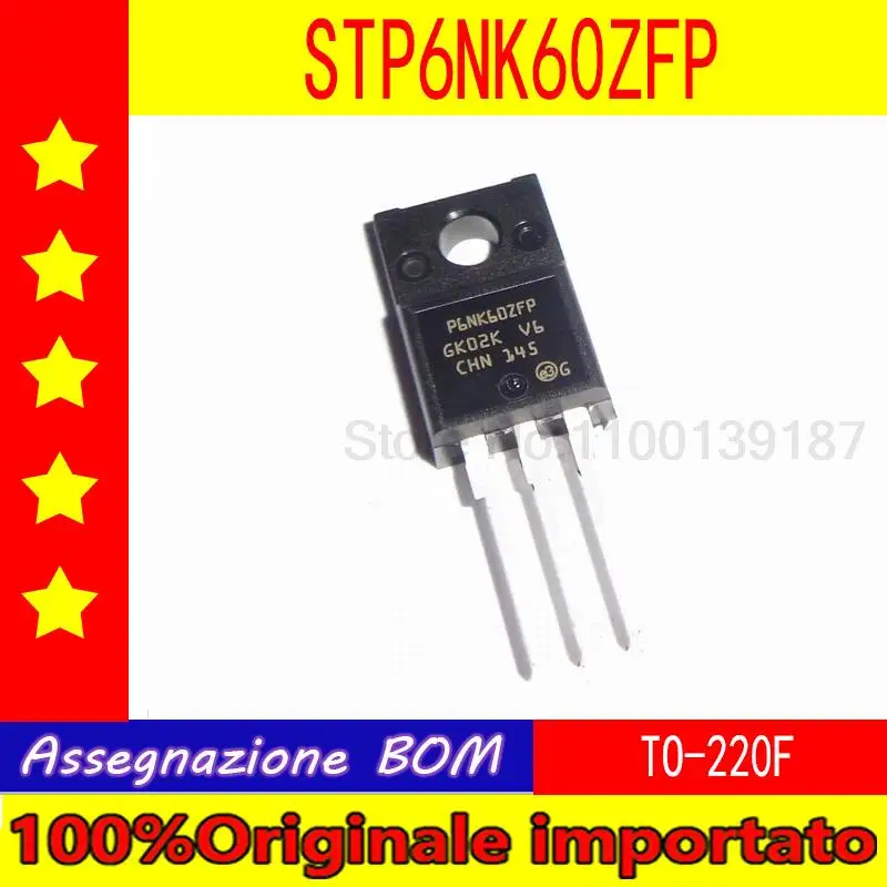 

10 шт./лот STP6NK60ZFP P6NK60ZFP TO-220F MOSFET 6A 600V
