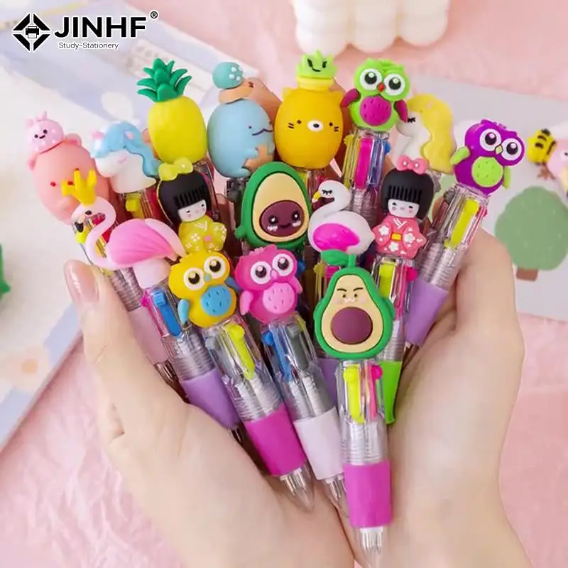 

1pc Kawaii Mini Four-Color Ballpoint Pen Cute Cartoon 4 Color Retractable Rollerball Pen Student School Gift Stationery Randomly