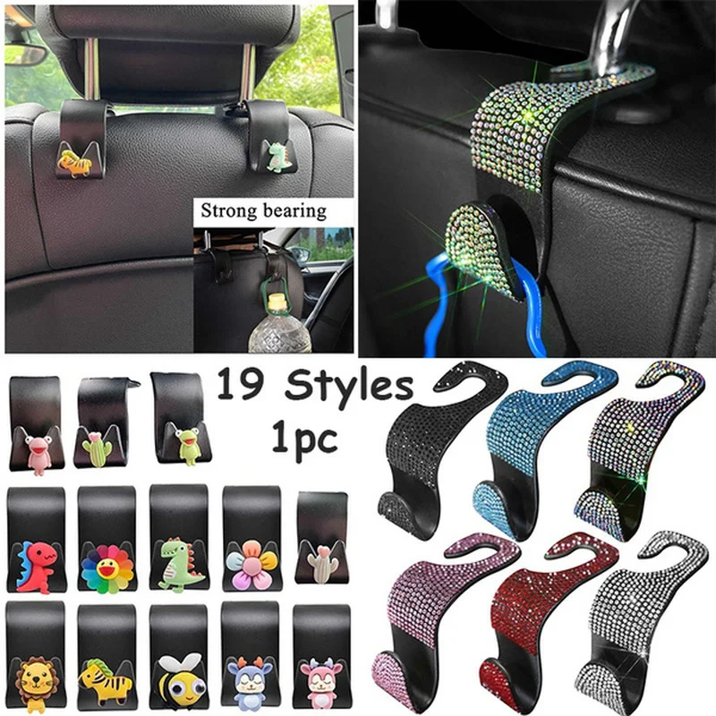

Car Seat Hook Cartoon Animal Diamond Hooks Decorative Style Storage Holder Organizer Auto Interior Ornaments Car Accessories