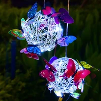garden hanging solar light round ball light with butterfly waterproof metal weaving hanging lamp home decorative nightlight