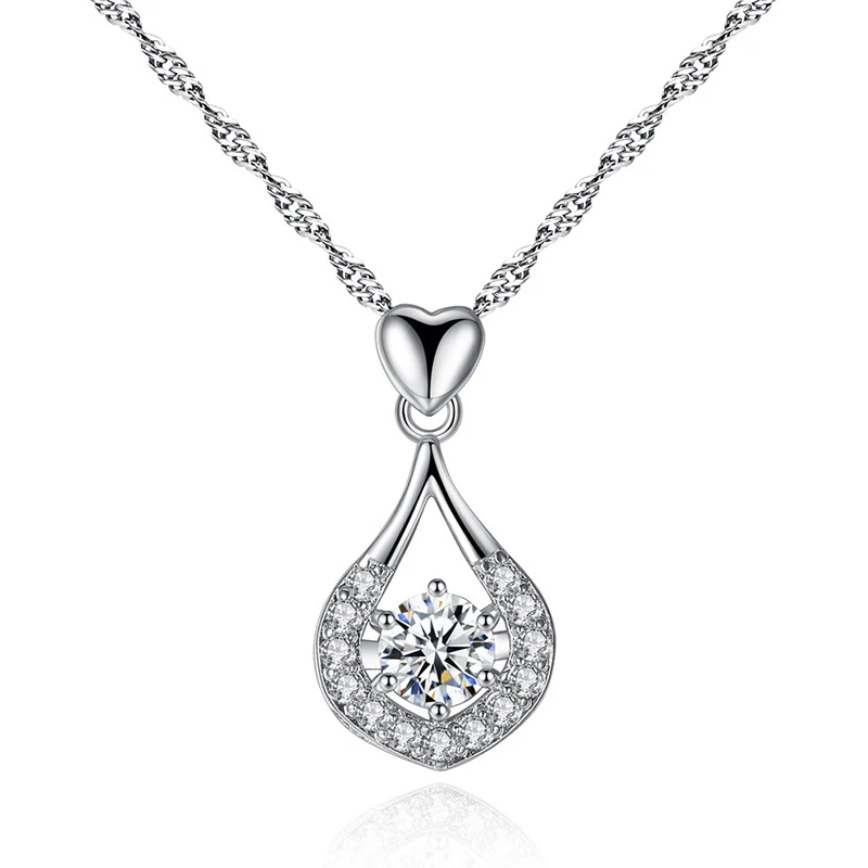 

New Design Luxury Water Drop Necklace Women Red White CZ Zircon Heart Pendant Necklace Wedding Jewelry Gift for Women