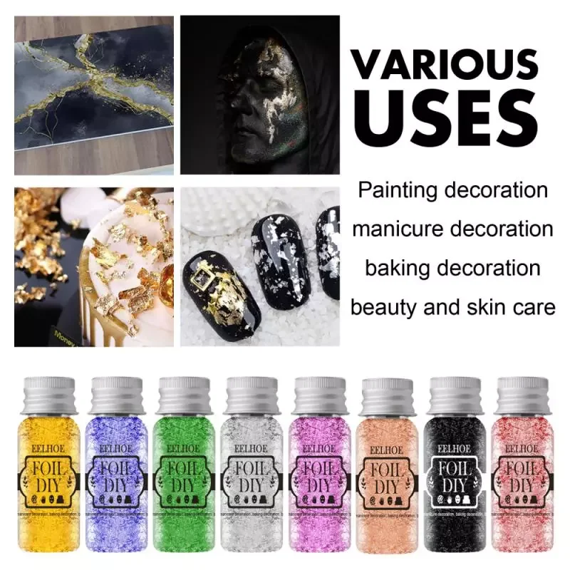 

8 Color Gold/Silver Foil Paper Decoration Imitaition Gold Flake Siver Leaf Nail Beauty Rose Gold Gilding DIY Art Craft NEW