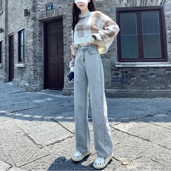 

Весна-Осень 2023, мешковатые джинсы y2k, женские прямые свободные тонкие брюки, Корейская версия, джинсы с высокой талией и широкими штанинами для женщин