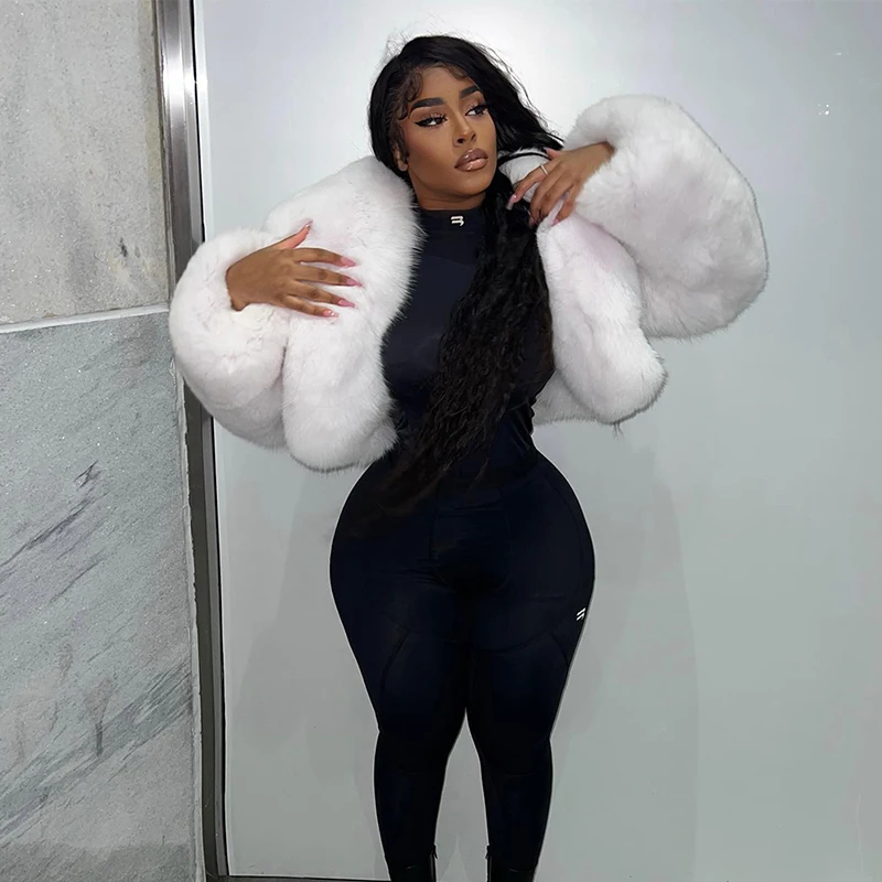 Natural Real Fox Fur Coat Women Winter New White Short Outertwear Luxury Long Sleeve Genuine Double -sided Fox Fur Jacket Female
