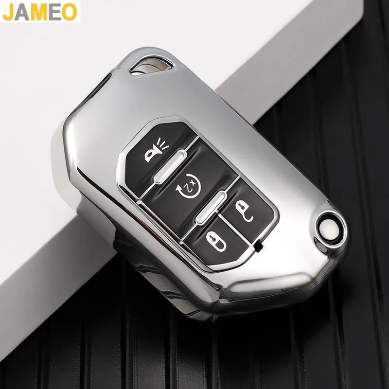 

Remote Key Tpu Flip Key Cover Shell Fob Car Key Case Cover for Jeep Wrangler Car Accessories Leather Key Holder Keychain Keyring