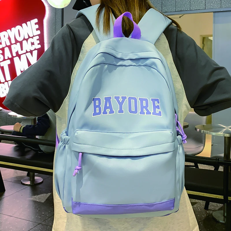 

Simple Women's Nylon Backpack Teenagers Girls Solid Color School Bag Lady Student Travel Rucksack Fashion Large Capacity Mochila