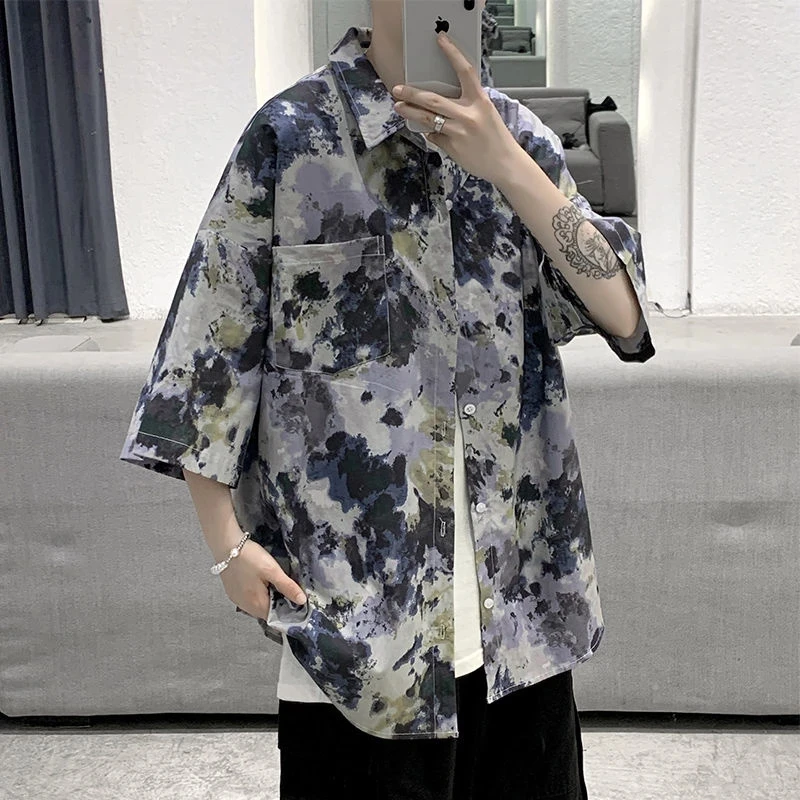 

Streetwear Loose Mens Shirts Short Sleeve Casual Blouses Tops Harajuku Summer Cardigans