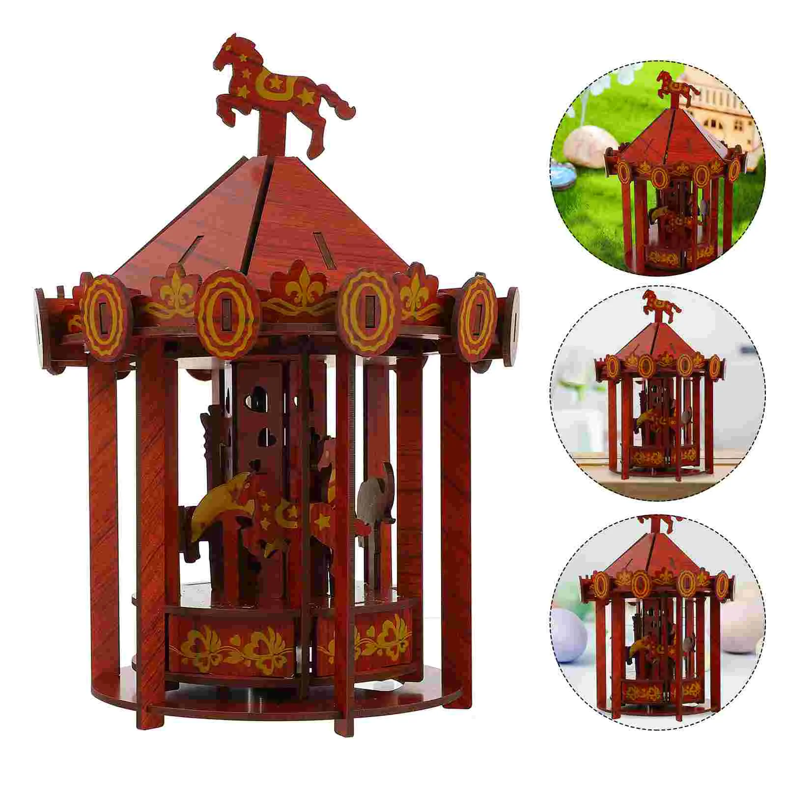 

1Pc Wooden Puzzle Merry-Go-Round Model Educational Jigsaw for Children