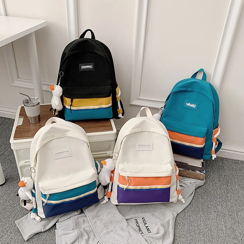 

Oxford Contrast Color Women Backpack Kawaii Pendant School Bag For Teenage Girls Large Capacity Waterproof Student Travel Bags