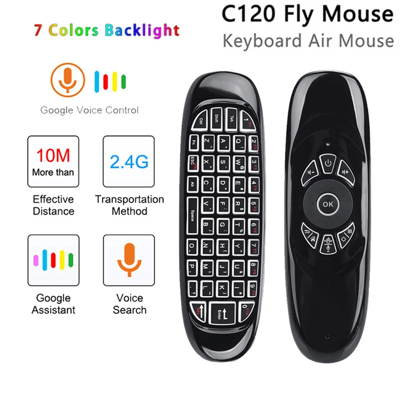 C120 Backlight 2.4G Air Mouse Rechargeable Wireless Remote Control Keyboard for Android TV Box Computer Spanish/Russian/English