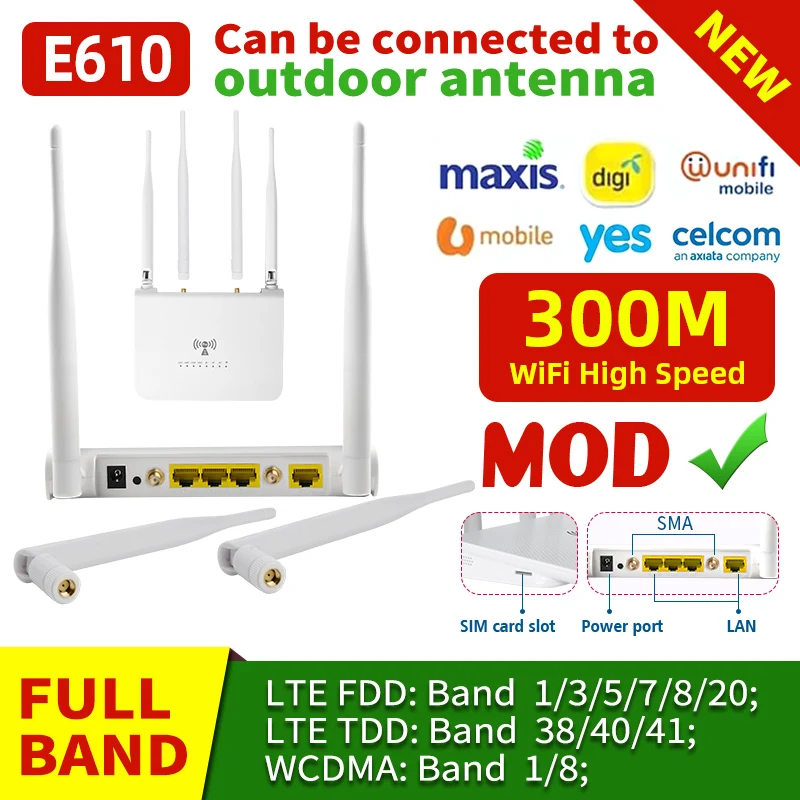 E610 300 Мбит/с сетевой CAT4 CPE FDD LTE мобильный модем Hotspot 3G 4G Wi-Fi роутер со слотом для