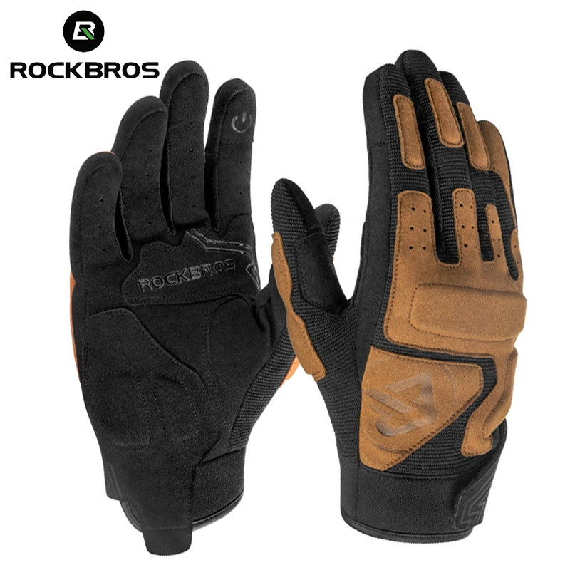 

ROCKBROS Full Finger MTB Cycling Gloves Polyester Spring Autumn Electric Bike Moto Gloves Knight Bicycle Equipment Sports Mitten