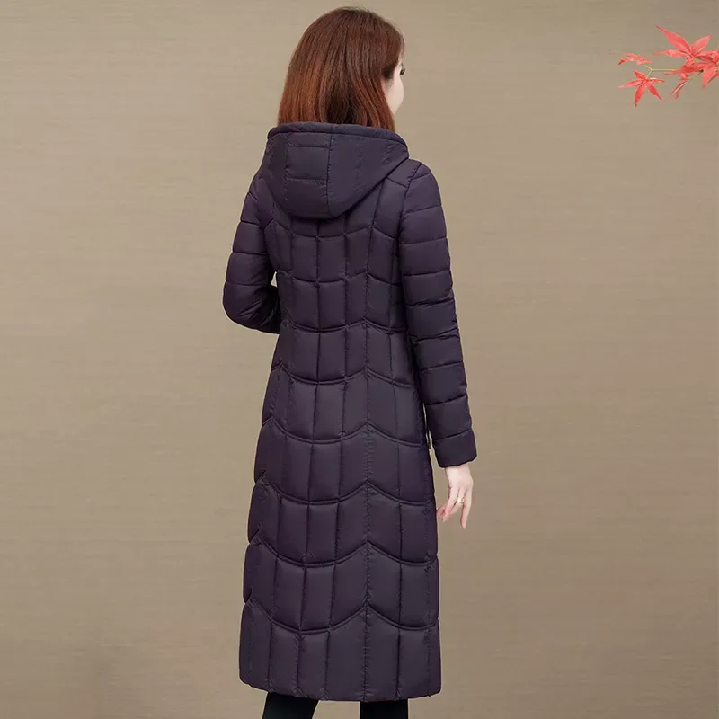 X-Long Women's Parkas Hooded Slim  Zipper Pockets Ladies Casual Winter Jacket Solid Outerwear Quilted Overcoat Female enlarge