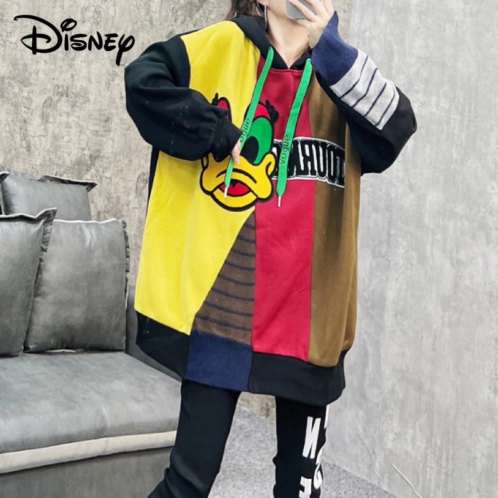 

Disney Anime Donald Duck Embroidery Loose Hoodies Women Autumn Winter Plus Velvet Coat