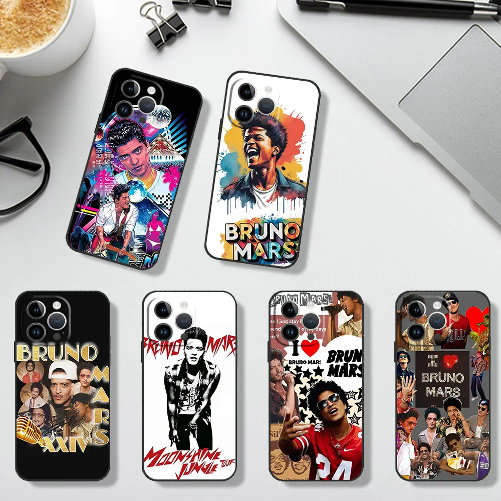 B-Bruno Mars Singer Phone Case for iPhone 12 11 13 14 15 16 Pro Max Plus Black Soft Silicone Cover