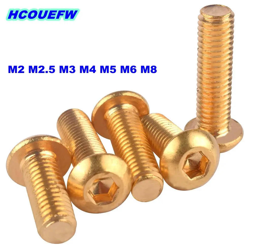 

HCOUEFW 2-20pcs ISO7380 Brass Button Head Screw M2 M2.5 M3 M4 M5 M6 M8 Hex Hexagon Socket Round Cap Bolts