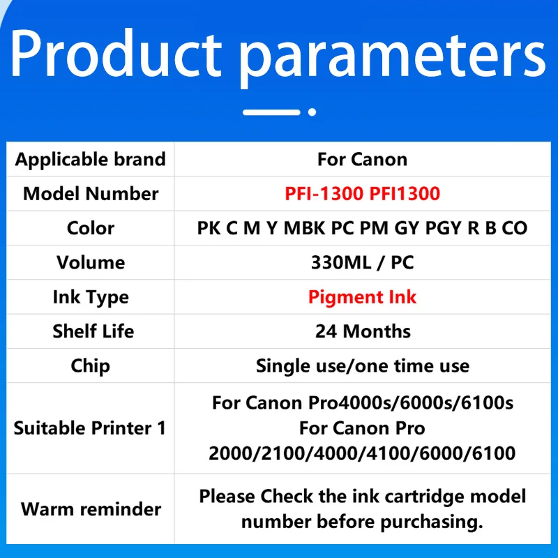 PFI1300 PFI-1300 картридж емкостью 330 мл, совместимый с Canon Pro 2000 4000 4000s 6000 6000s pro 2100 4100 6100 с пигментными чернилами (art.: 3920d3f0d5259) - 3920d3f0d5259