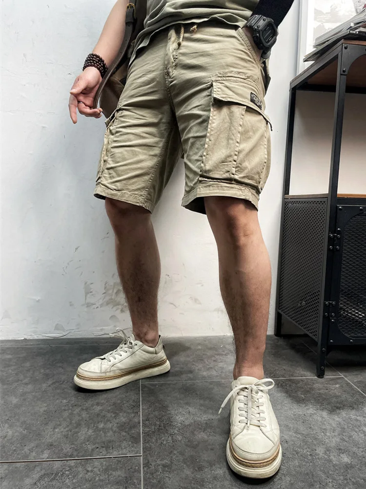 

Эластичные Промытые винтажные шорты-карго с поясом и карманами