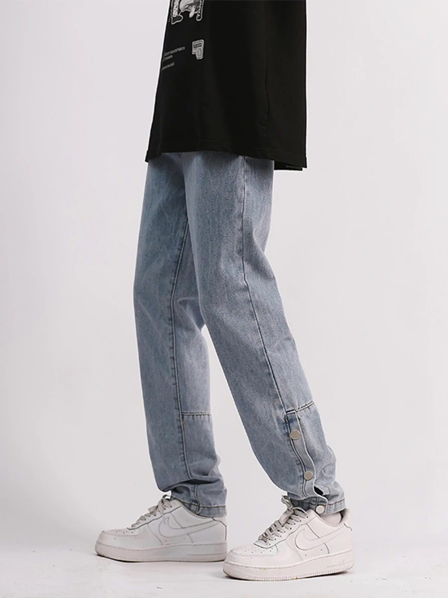 Vibe Single-breasted Micro Flare Pants Fashion Jeans Men American Hiphop Pants Simple Fall Sense Straight Pants Loose Street Men