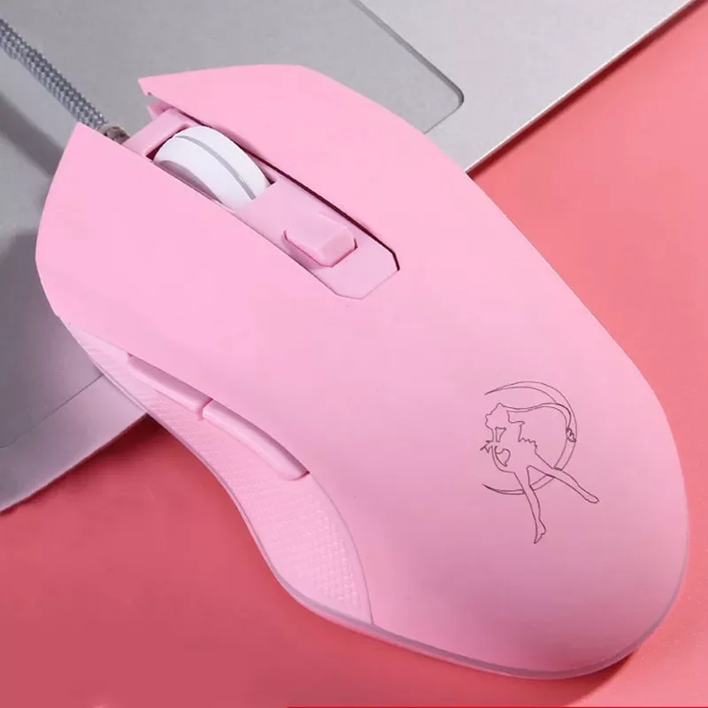 

Gaming Mouse Optical Wired Ergonomic Mause Colorful Backlit 3200 DPI 6 Buttons Pink Cute Gamer Mice For PC Laptop Girl
