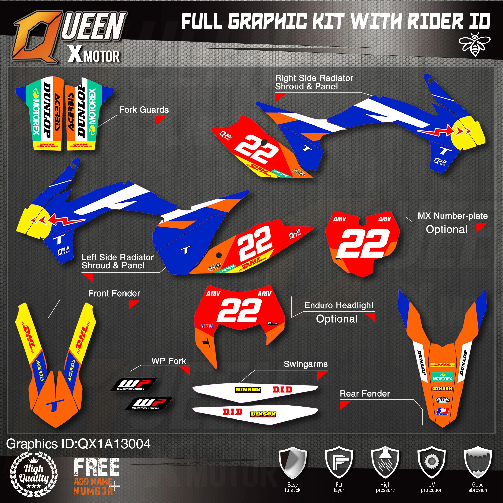 QUEEN X MOTOR Custom Team графические наклейки Набор наклеек для KTM 2013 2014 2015 SX SXF 2016 EXC Φ 004 |