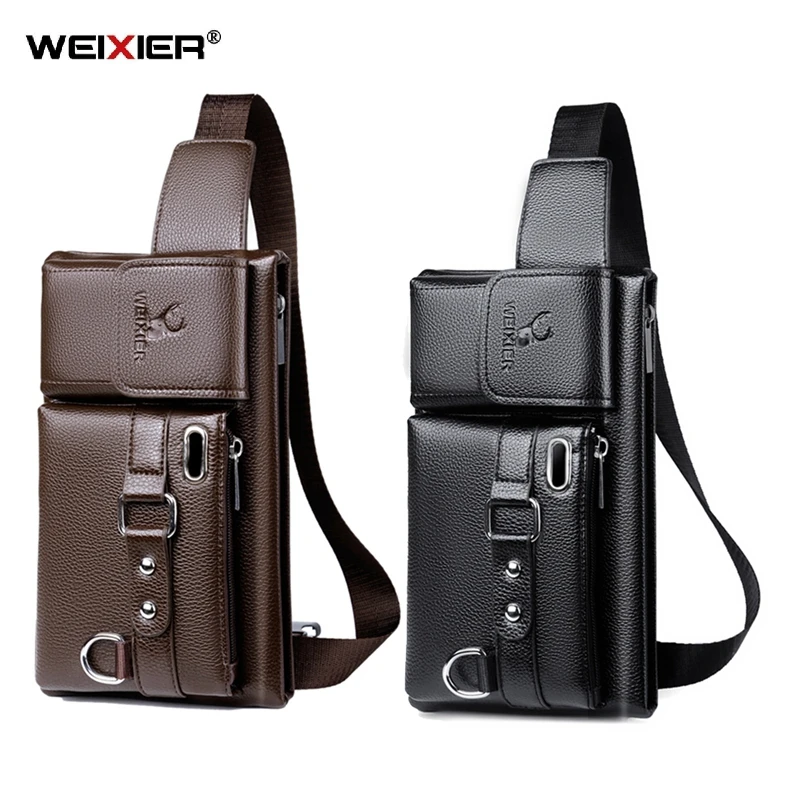 WEIXIER Brand Unisex Single-Shoulder Multi-Function Large-Capacity Waist Bag Men's Chest Bag Casual Messenger Bag Wallet 8117