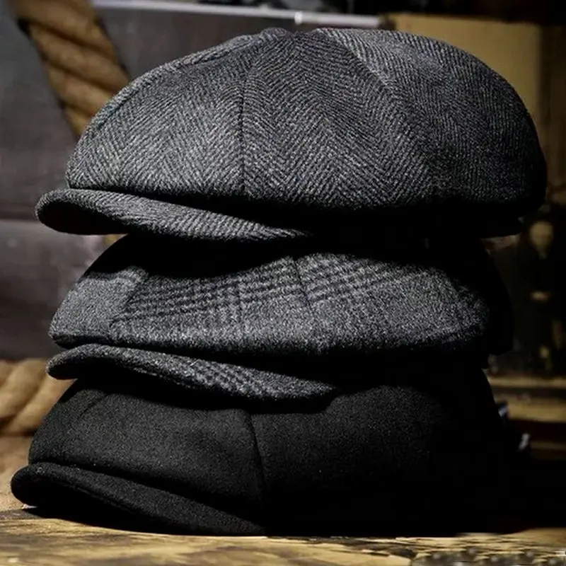 

Retro Tweed Newsboy Hat Men Beret Gatsby Beret Hats Street Caps Peaked Octagonal with Brim Caps Winter Spring Hip Hop Beret Caps