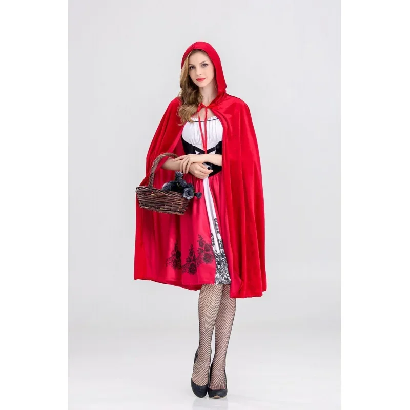 

Новый маленький красный костюм с капюшоном для верховой езды, униформа для косплея на Хэллоуин, платье для взрослых для ролевых игр, накидка, костюм для выступления на сцене