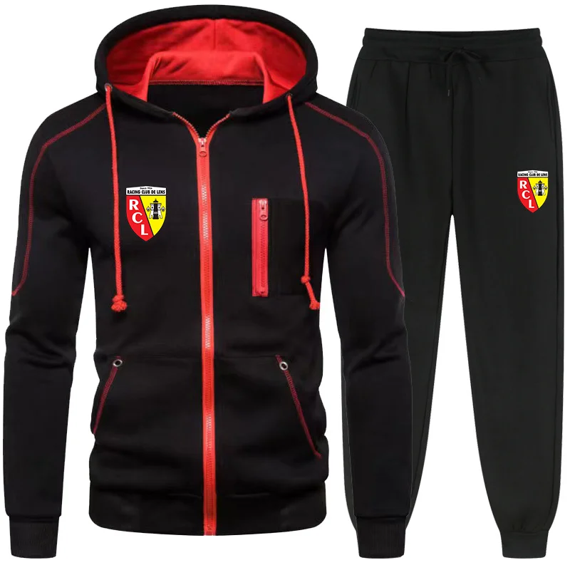 

2022 New Mens Rc Lens Print Autumn Winter Fleece Cardigan Tops Zipper Hoodies Jacket Clothing Casual Sweatshirt+Jogging Pants