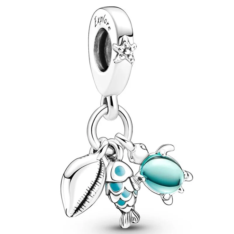 

Authentic 925 Sterling Silver Moments Fish, Sea Turtle & Conch Triple Dangle Charm Bead Fit Pandora Bracelet & Necklace Jewelry