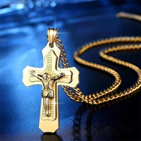 anglang punk gold silver colour necklace female male cross pendant rock accessories party wearable women jewelry men necklaces