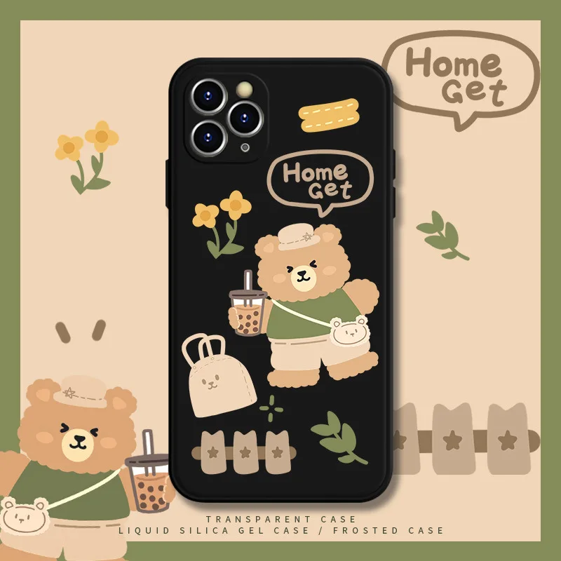 Green Bear Phone Case For Iphone 13 11 12 Pro Max Mini Xr Xs Max 7 8 Plus Case Cute Soft Cover